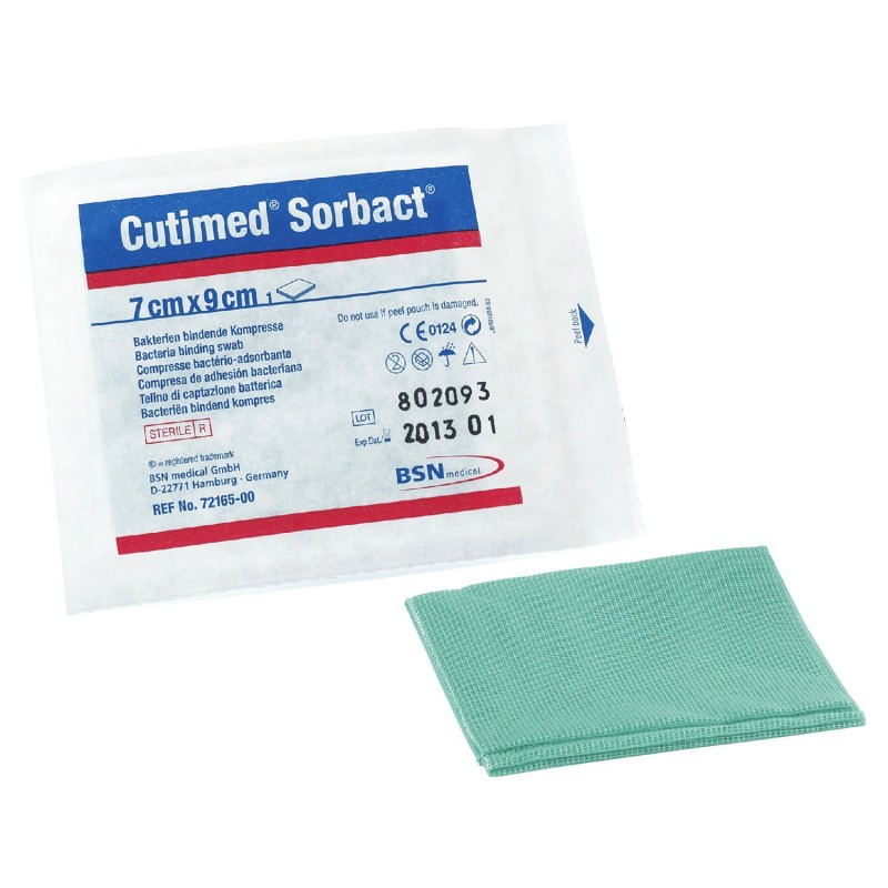 <p>Malla de acetato impregnado con éster de ácido graso derivado de Cloruro de Dialquil-carbamoílo.</p>

<p>Cutimed® Sorbact® ha sido probado con excelentes resultados, como tratamiento antimicrobiano en heridas infectadas.</p>

<p>En lugar de usar agentes químicamente activos, Cutimed Sorbact emplea un principio físico sencillo que consiste en atraer y adherir a los microbios de las heridas al apósito; por lo tanto con cada cambio de apósito, se reduce la carga bacteriana de la herida ayudando a crear las condiciones óptimas para que se lleve a cabo el proceso natural de cicatrización.</p>

<ul><li>Heridas ligeramente exudativas.</li>
	<li>Heridas superficiales y profundas.</li>
	<li>Heridas contaminadas, colonizadas o infectadas.</li>
	<li>Prevención de infecciones en sitios quirúrgicos.</li>
	<li>Acetato impregnado con Cloruro de Dialquil-carbamoílo.</li>
	<li>Empaque individual y estéril.</li>
	<li>No produce efectos secundarios.</li>
	<li>No produce citotoxicidad.</li>
</ul>