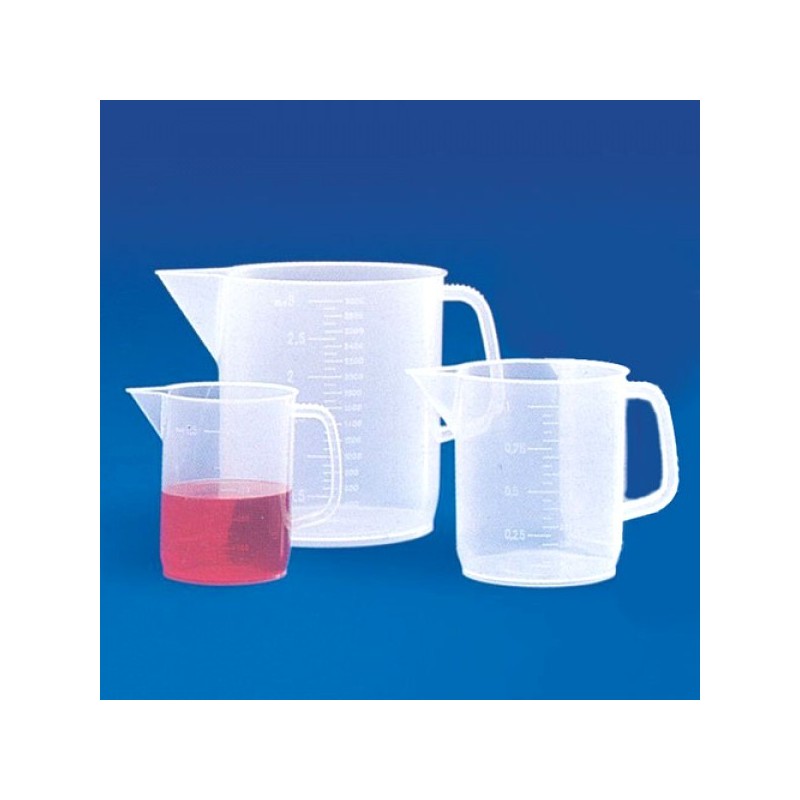 <p>Vaso de precipitado graduado con asa (jarra) hecho de polipropileno.</p>

<table border="0" cellpadding="0" cellspacing="0"><thead><tr><th scope="col">Modelo</th>
			<th scope="col">Código</th>
			<th scope="col">Capacidad</th>
			<th scope="col">Altura</th>
			<th scope="col">Díametro Superior</th>
			<th scope="col">Intervalo Graduación</th>
		</tr></thead><tbody><tr><td>PL64951000</td>
			<td><strong>029036</strong></td>
			<td>1000 ml</td>
			<td>170 mm</td>
			<td>114 mm</td>
			<td>10 ml</td>
		</tr><tr><td>PL64952000</td>
			<td><strong>029037</strong></td>
			<td>2000 ml</td>
			<td>212 mm</td>
			<td>150 mm</td>
			<td>10 ml</td>
		</tr></tbody></table>