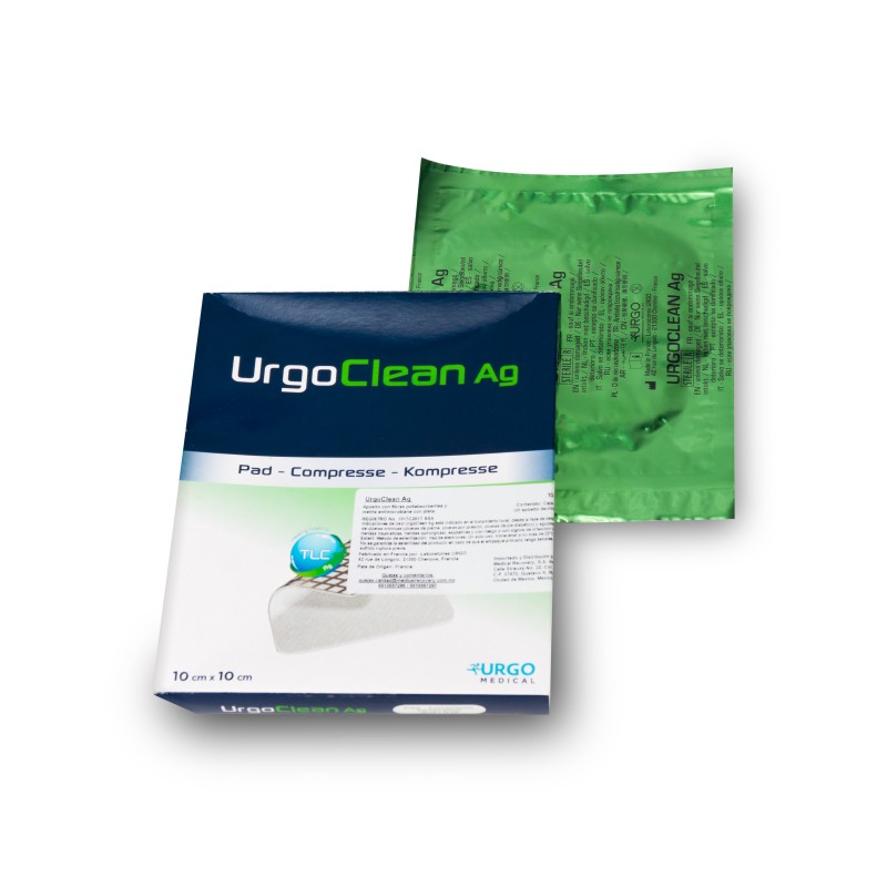 <p>UrgoClean Ag es un apósito estéril, no tejido, de fibras poliabsorbentes hidro-detersivas de alto nivel de absorción y cohesión.</p>
<p>Esta indicado en el tratamiento local, desde la fase de desbridamiento de úlceras crónicas (úlceras de pierna, úlceras por presión, úlceras de pie diabético) y agudas (quemaduras, heridas traumáticas, heridas quirúrgicas), exudativas  con riesgo o con signos de infección local.</p>