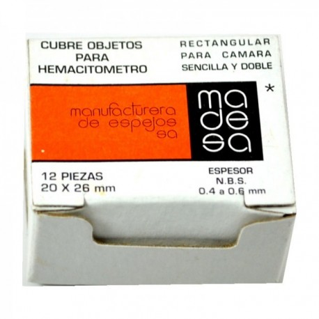 CUBRE OBJETOS 20X26MM HEMACITOMETRO 12PZAS