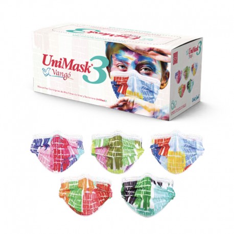 <p>UniMask3 Vangó son cubrebocas de tres capas de alta filtración viral y bacteriana<br /> con diseños multicolores y vanguardistas de la más alta calidad y seguridad que nos distingue.</p>