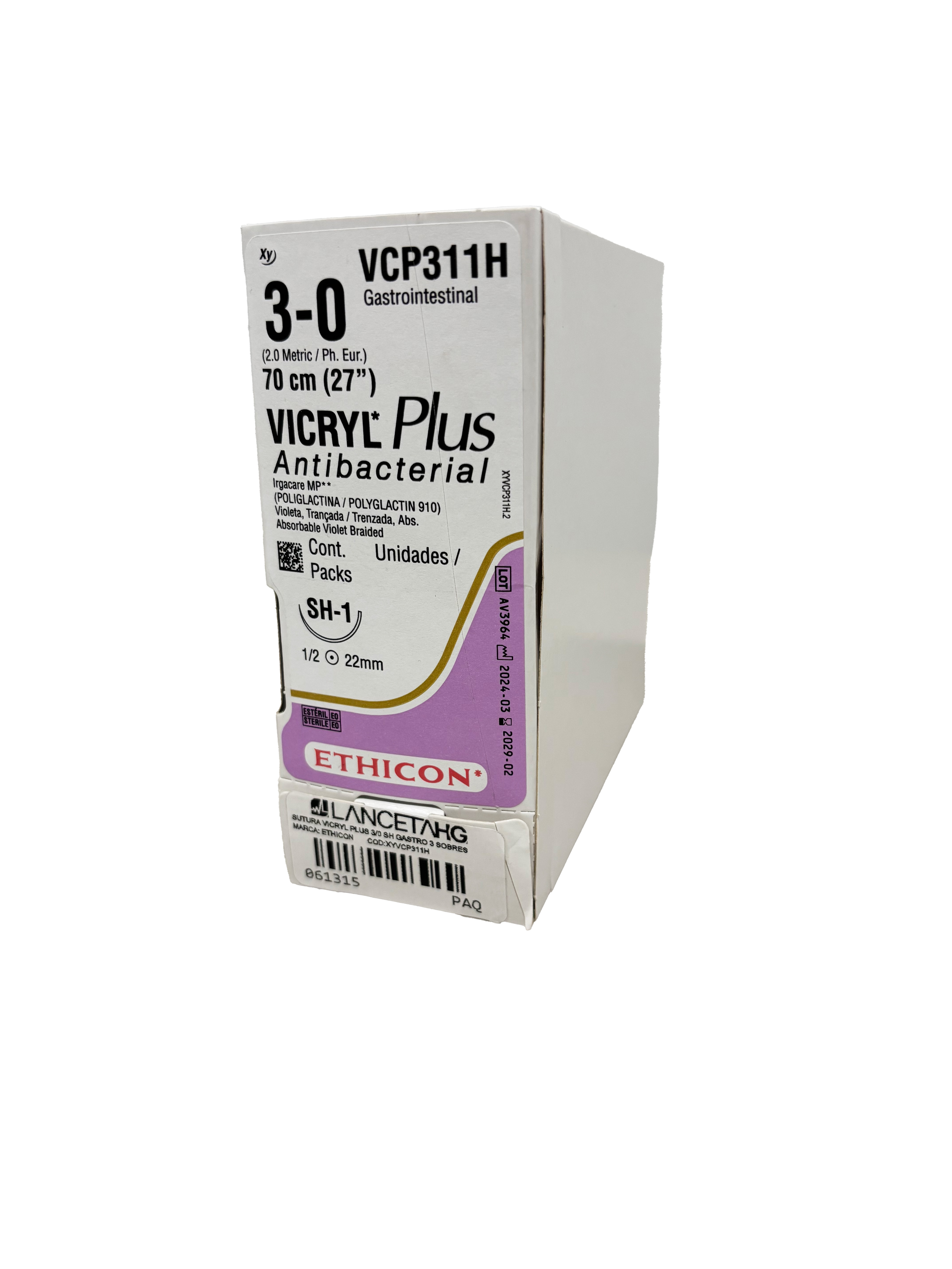 SUTURA VICRYL PLUS 3/0 SH GASTRO 3 SOBRES