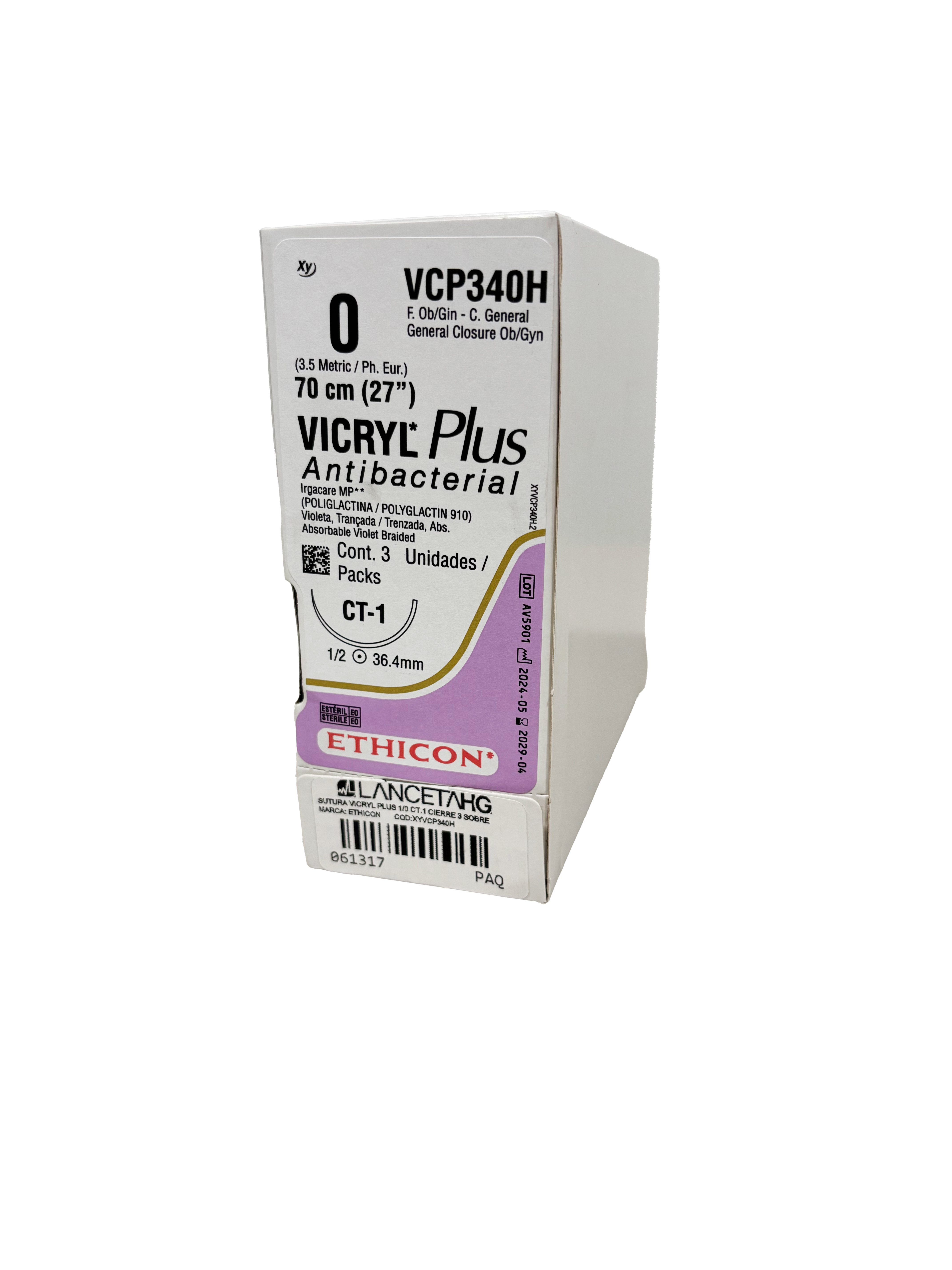 SUTURA VICRYL PLUS 1/0 CT.1 CIERRE 3 SOBRES