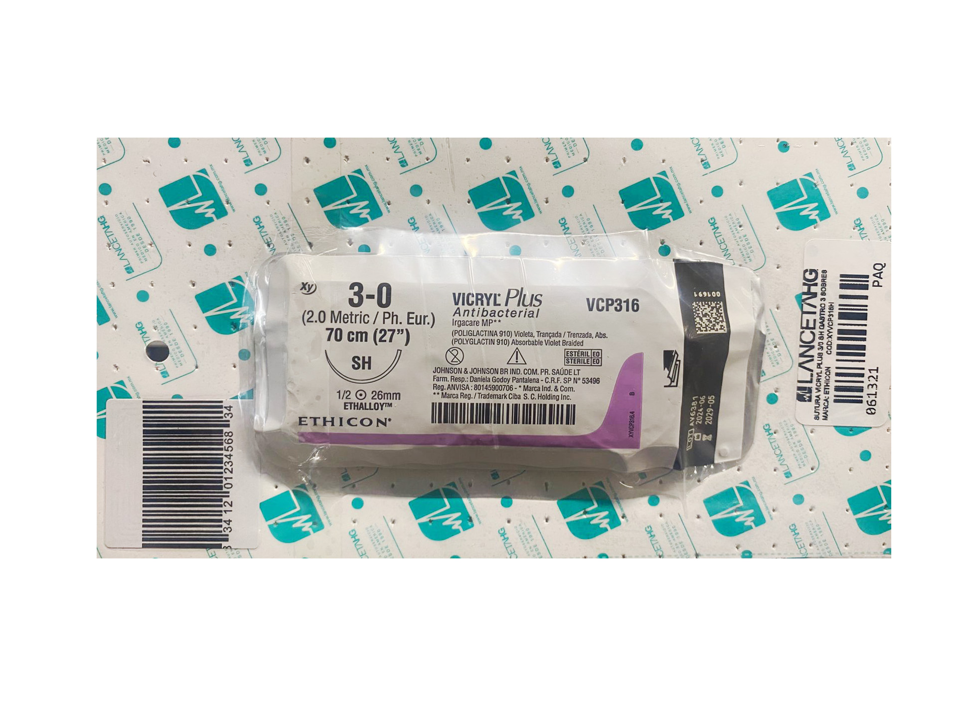 SUTURA VICRYL PLUS 3/0 SH GASTRO 3 SOBRES