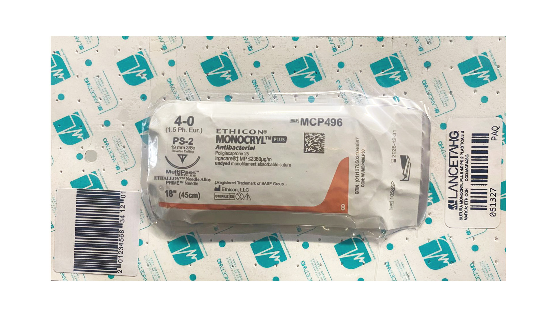 SUTURA MONOCRYL PLUS 4/0 PS.2 PLASTICA 3 SOBRES
