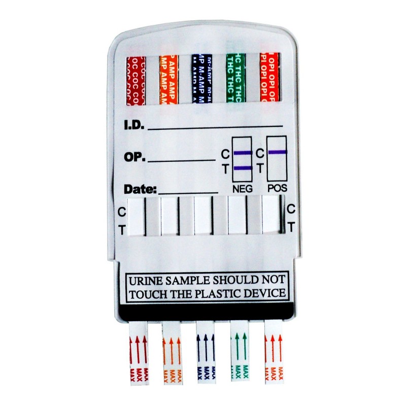 <p>El antidoping de 5 parámetros es una prueba rápida en forma de peineta que se utiliza en la detección del uso de (cocaína, mariguana, anfetaminas, m-anfetaminas y opiáceos) en orina.</p>
<p><strong>Presentación: </strong></p>
<ul>
<li>Caja con 25 pruebas </li>
</ul>