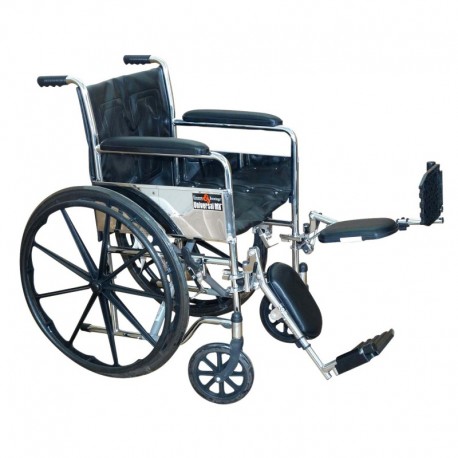 <ul><li>Estructura: Acero.</li>
	<li>Acabado: cromado.</li>
	<li>Vestiduras: Vinil.</li>
	<li>Ancho del Asiento: 45.72 cm.</li>
	<li>Ancho total de la silla: 62 cm.</li>
	<li>Descansabrazos: Largos, fijos y acojinados.</li>
	<li>Posapiés: Elevapiernas desmontables, ajustables y paleta posapiés de plástico.</li>
	<li>Ruedas:
	<ul><li>Traseras rin mag de 60.96 cm / llanta sólida.</li>
		<li>Delanteras de 20.32 cm / llanta sólida.</li>
	</ul></li>
	<li>Accesorios: Manual y llave para ajustes generales.</li>
	<li>Capacidad de carga: 100 Kg.</li>
</ul>
