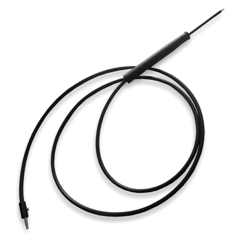 <ul><li>Cable de cobre suave con aislamiento para alto voltaje de un solo polo.</li>
	<li>En un extremo con conexión al electrocauterio en forma de banana, y en el otro extremo mango para insertar la punta. (No incluye punta)</li>
</ul>