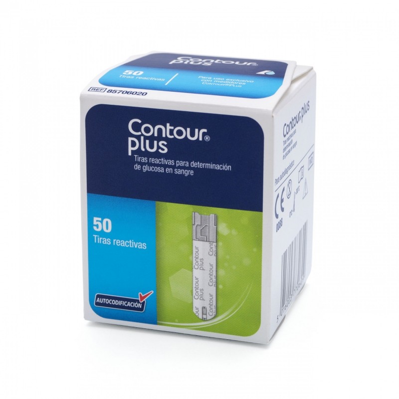 <p>Tiras reactivas para la determinación de glucosa en sangre.</p>

<ul><li>Miden cuantitativamente la concentración de glucosa en sangre capilar y venosa entera, para utilizar con el instrumento CONTOURTM PLUS de Bayer.</li>
</ul>