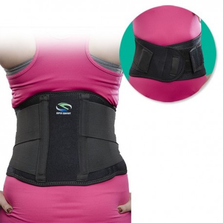 <p>Faja de neopreno con cojín.</p>
<ul><li>Cierre frontal en velcro</li>
<li>2 varillas de plástico proporcionan mayor apoyo en la zona</li>
</ul>