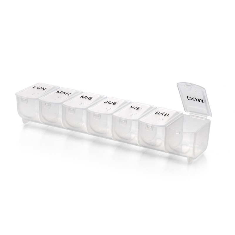 <p>Práctico organizador de medicamentos con 7 días de anticipación. Los compartimentos de la hora del día hacen que el manejo de la píldora sea simple y preciso en el elegante y atractivo estuche de pastillas.</p>

<ul><li>Compartimentos translúcidos para saber si ha tomado su dosis, sin siquiera abrir la caja.</li>
	<li>Plástico color blanco.</li>
</ul>