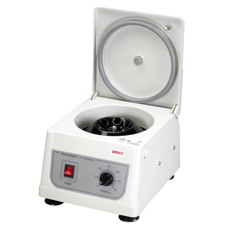 <h3>Descripción</h3>

<p>La centrifuga PowerSpin™ FX es la centrífuga más poderosa de su clase con una velocidad fija de 3400 RPM. Viene en modelos de 6 u 8 tubos y es el modelo indicado para laboratorios que sólo procesan muestras de sangre. Su tamaño compacto y funcionamiento silencioso ofrecen un ambiente de trabajo muy cómodo.</p>

<h3>Características</h3>

<ul><li>Rotor de 6 u 8 tubos de 2 a 10 mL</li>
	<li>Silenciosa (58 decibeles a 3400 RPM)</li>
	<li>Cámara de muestras de acero inoxidable para fácil limpieza</li>
	<li>Nuevo diseño que ocupa menos espacio que otros modelos similares</li>
	<li>Temporizador de 0 a 30 minutos con tono de aviso al término del ciclo</li>
	<li>Patas tipo ventosa, antidelizantes</li>
	<li>Cordón eléctrico separable</li>
	<li>Acabado resistente de limpieza fácil</li>
	<li>Ventanilla para calibración con tacómetro manual de luz estroboscópica</li>
	<li>Tapa con pestillo</li>
	<li>Dispositivo de seguridad que apaga el motor cuando se abre la tapa</li>
	<li>Luz de encendido</li>
	<li>Motor AC sin escobillas que no requiere mantenimiento</li>
</ul>