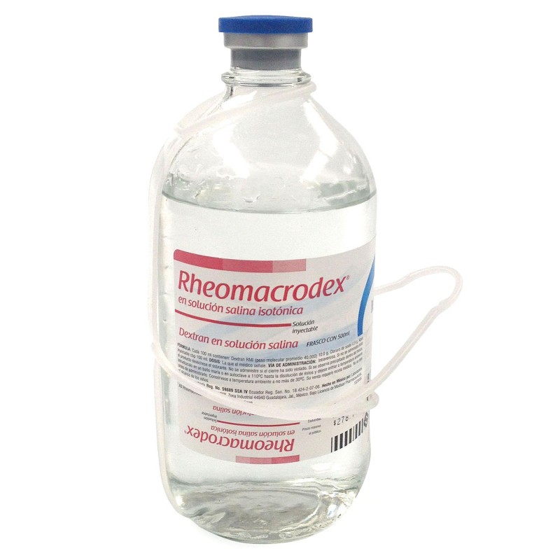 <ul><li>Dextran en solución salina isotópica al 10%.</li>
	<li>Botella con 500 ml</li>
</ul>