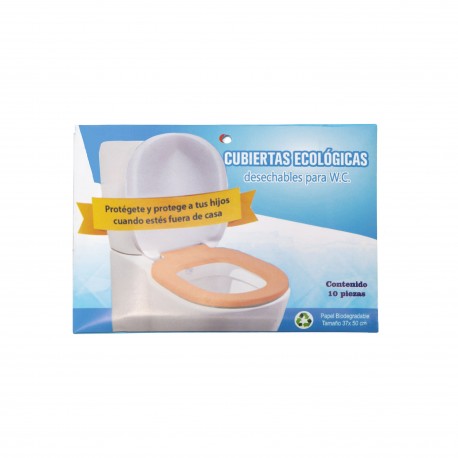 <ul><li>Paquete de Cubiertas Desechables Ecológicas para WC, diseñadas para quienes cuidan su salud e higiene incluso fuera de casa.</li>
<li>Medida estándar diseñada para chicos y grandes.</li>
<li>Paquete con 10 Piezas.</li>
</ul>