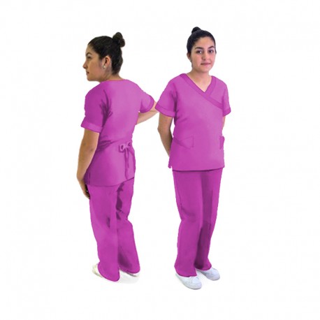 PIJAMA QUIRURGICA DAMA MAGENTA AMARRRE ATRAS CHICA MOD 4