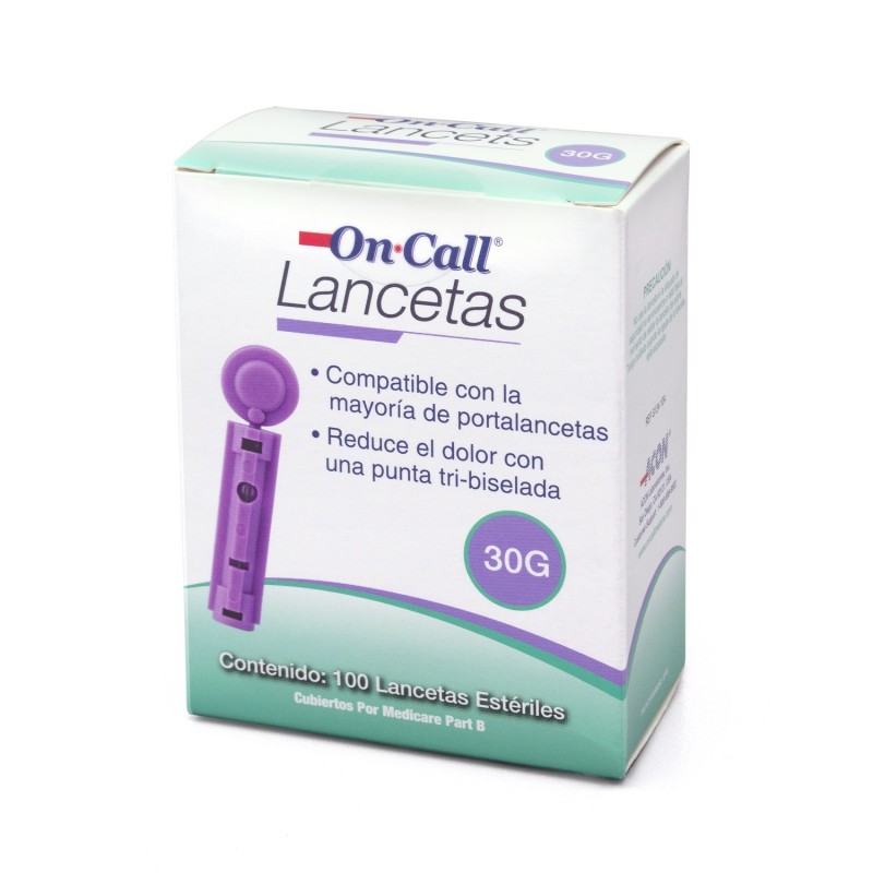 <p>Lanceta estéril y desechable para uso en un dispositivo de punción, lanceador o porta lancetas. Se usa para la obtención de muestra de sangre en punta del dedo, palma de la mano o antebrazo.</p>

<ul><li>Son compatibles con la mayoría de los dispositivos.</li>
	<li>El calibre de la punta de acero es de 30G.</li>
	<li><strong>Punta tri-biselada</strong> para reducir el dolor de la punción.</li>
</ul>