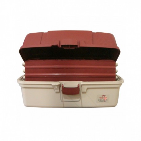 CAJA PESCA 3 CHAROLAS BEIGE/MARRON 38X25X25 CM