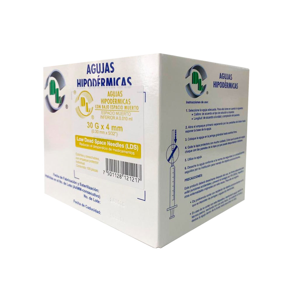 AGUJA HIPODERMICA 30 g x 4 mm CON 100 PIEZAS