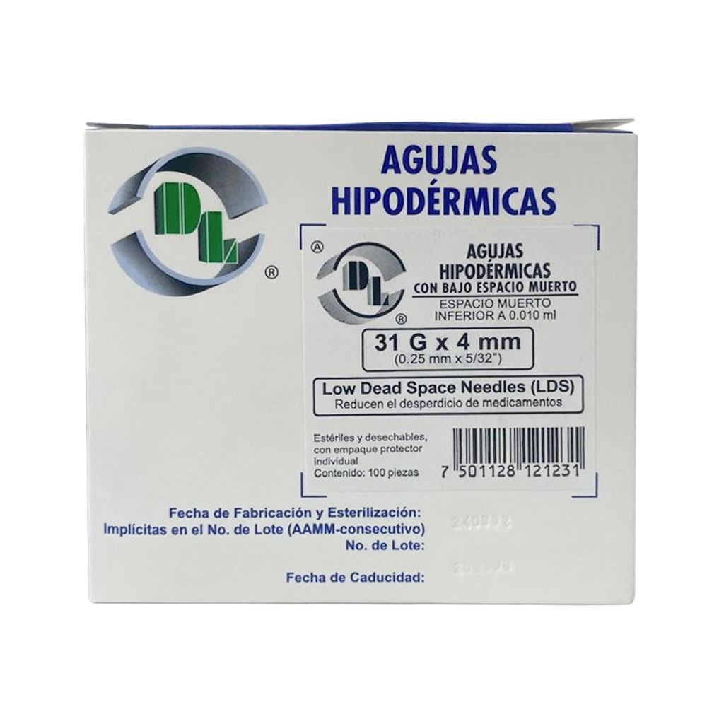 AGUJA HIPODERMICA 31 g x 4 mm CON 100 PIEZAS