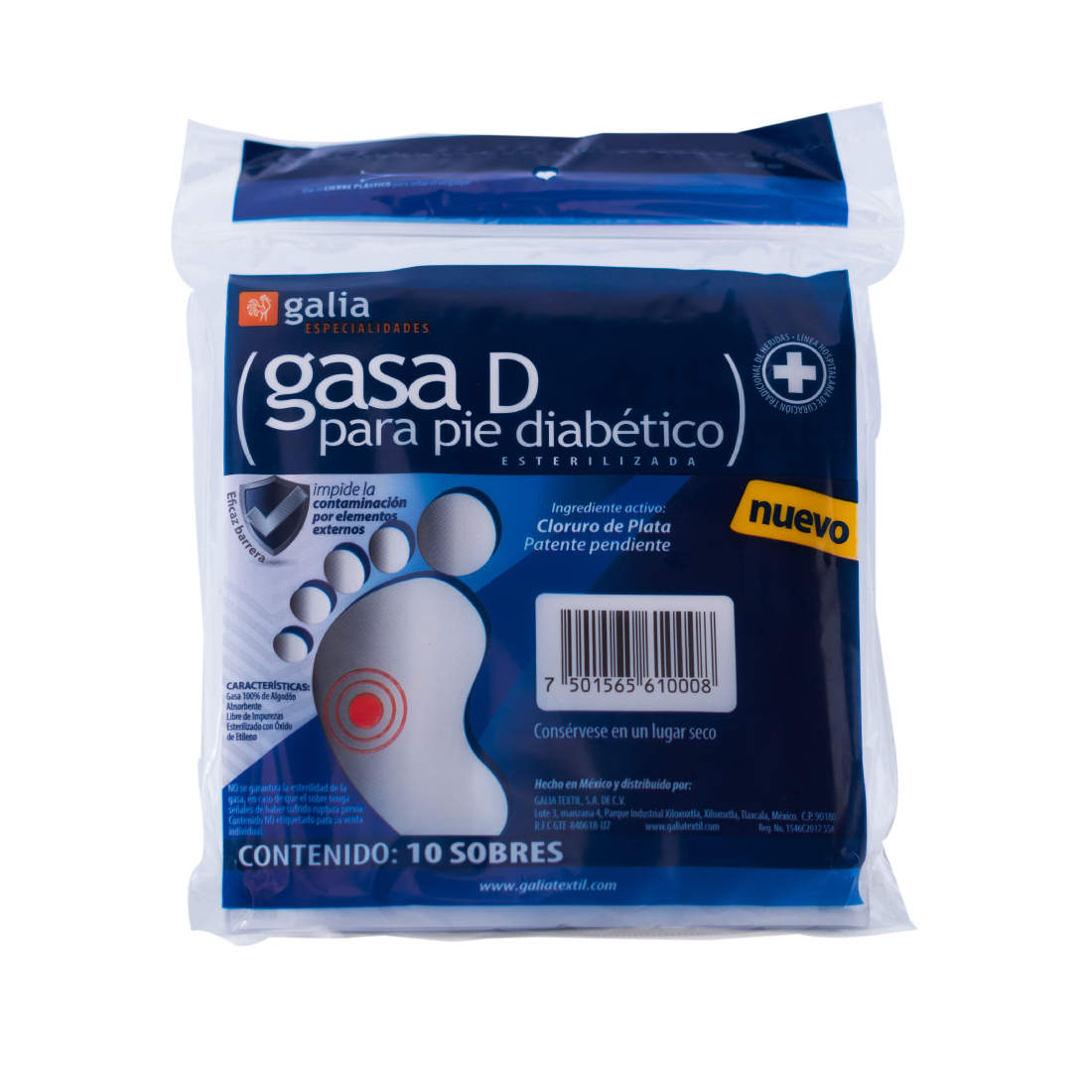 GASA PIE DIABETICO 10X10 CM 8 CAPAS TEJ 24X20 ESTERIL 10 PZA