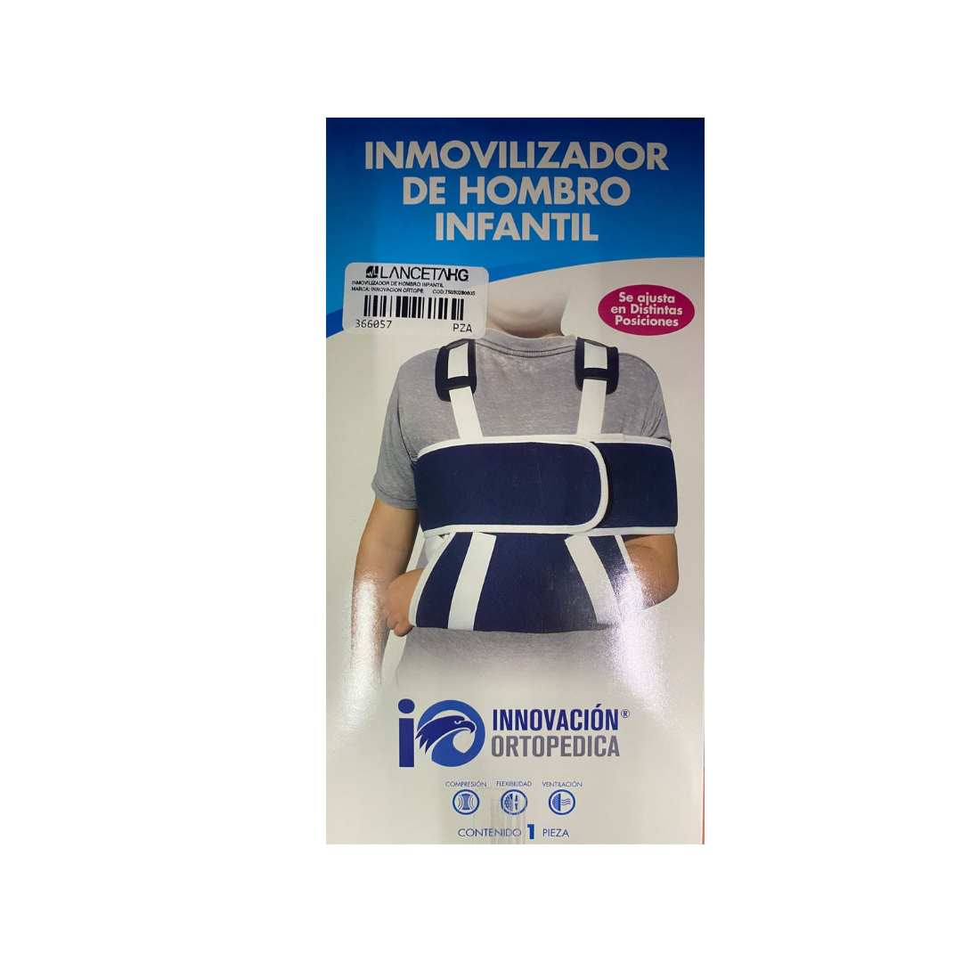 <ul>
	<li>CONSTITUIDO POR 2 PIEZAS, UN CABESTRILLO TIPO CANGURO Y UNA BANDA QUE RODEA EL TORAX Y BRAZO EVITANDO LA MOVILIZACI&Oacute;N DEL HOMBRO, AMBAS PIEZAS SON AJUSTABLES</li>
	<li>COMPOSICI&Oacute;N: 60% POLIESTER, 20% ALGOD&Oacute;N Y 20% NYLON</li>
	<li>COLOR: GRIS</li>
	<li>EN TALLAS: INFANTIL&nbsp;</li>
	<li>INDICACI&Oacute;N: SOPORTE INMOVILIZADOR DE HOMBRO Y CODO PARA TRAUMATISMOS, LUXACIONES, FRACTURAS Y CONTUSIONES, INDICADOPARA EL TRATAMIENTO DE TENSION POST-QUIRURGICA</li>
</ul>